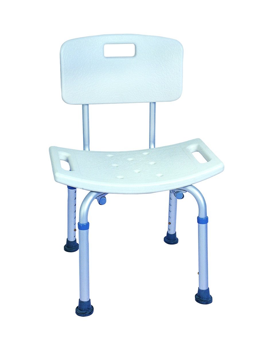 OBBOmed MU-5650 – Verstelbare badkamer stoel van licht en stevig materiaal - extra beveiligd - met verstelbaar hoogte en ruggensteun - wit