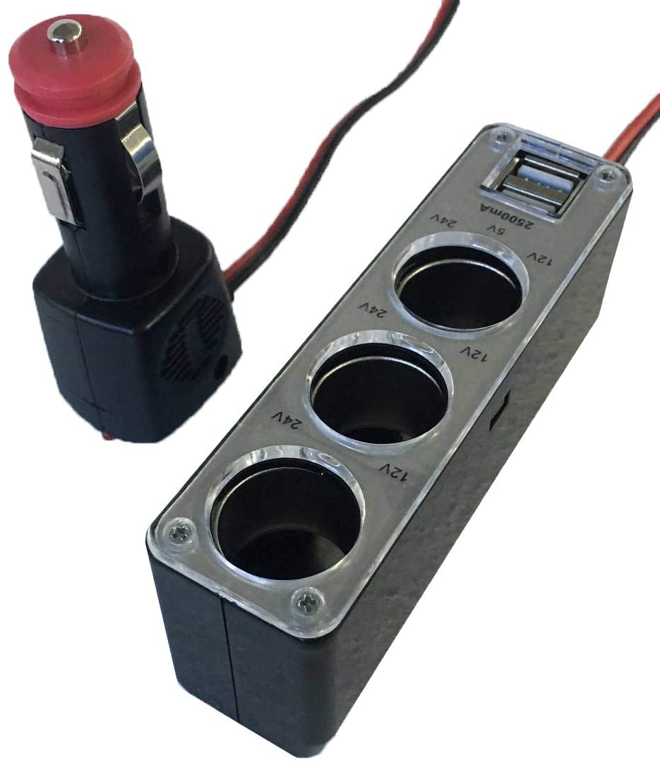 ObboMed PD-3020 – handige oplader voor in de auto – drie 12V/24V aansluitingen voor de sigarettenaansteker en 2 USB aansluitingen van 2,5 Ampère.