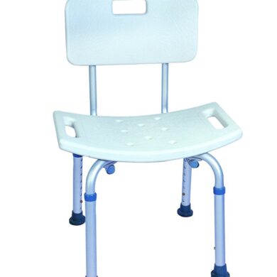OBBOmed MU-5650 – Verstelbare badkamer stoel van licht en stevig materiaal - extra beveiligd - met verstelbaar hoogte en ruggensteun - wit