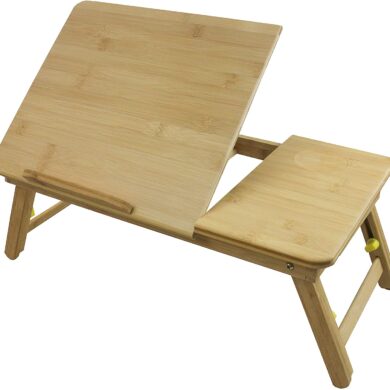 Obbomed HR-3660 Multifunctionele bamboe tafel met verstelbaar tafelblad en tafelpoten – 50 x 30 cm